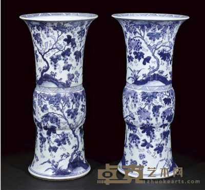 Kangxi A pair of blue and white gu form vases 